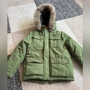 Carter's Olive Green Jacket with Faux Fur Hood- Size 7